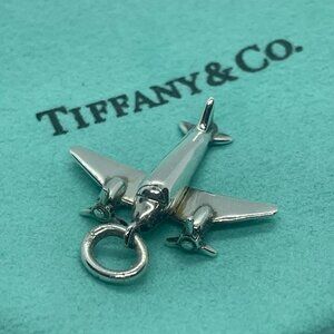 Tiffany & Co. Sterling Silver Airplane Pendant Charm Aircraft Plane w/ Pouch